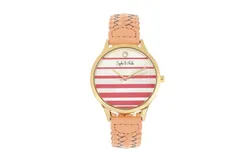 Sophie & Freda Tucson Leather-Band Watch w&sol;Swarovski Crystals - Gold&sol;Coral