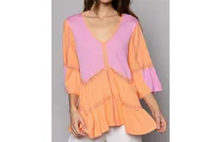 Pol Jada Bell Sleeve Top In Pink&sol;orange