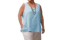 On The Plus Side Crinkle Cotton Sleeveless Top - Plus In Robins Egg