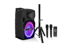 10 Inch TWS Pair Bluetooth Party Speakers 400W Portable Karaoke Loud PA System &plus; Tripod Stand 2 Wireless Mics LED Light