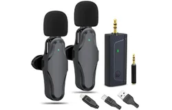 Vidpro 2-Person Wireless Lavelier Microphone Set 60 ft Range 2.4GHz Crystal Clear Audio 3.5mm Plug TTRS Lightening and USB-C Adapter for Cameras, iPhone Samsung Smartphones