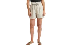 Jag High Rise Belted Pleat Paper Bag Short In Oatmeal