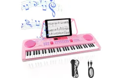 WOSTOO Kids Keyboard Piano&comma; Portable 61 Keys Keyboard Electronic Digital Piano&comma; Early Learning Educational Musical Piano Toy Keyboard for Beginners with Music Stand&comma; Microphone &lpar;Pink&rpar; ﻿