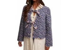Listicle Ditzy Floral Print Front Bow Tie Quilt Jacket In Navy