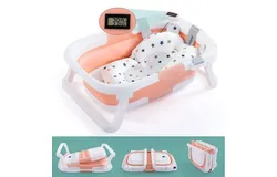 Befol Foldable Baby Bathtub &lpar;For Baby to Toddler&comma; Portable Travel Bathtub&comma; Multifunctional Bathtub with Drainage Hole&comma; Baby Folding Bathtub for Newborns 0-36 Months &lpar;Pink &plus; Floating Baby Bath Mat&rpar;