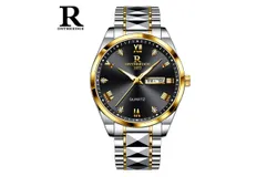 Men&apos;s business non-mechanical watch waterproof luminous quartz watch-083 gold black steel