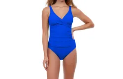 Profile By Gottex V-Neck Cross Over Surplice One Piece Swimsuit In Pro Tutti Frutti Blue