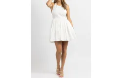Mable Linen Halterneck Mini Dress In White