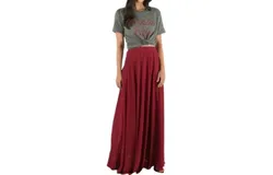 Space 46 Flowy Maxi Skirt In Burgundy