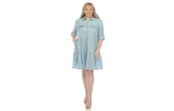 Plus Size Long Sleeve Tiered Midi Shirt Dress