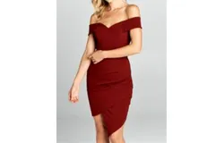 Style Rack Asymettrical Off The Shoulder Mini Dress In Wine