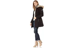 Laundry by Shelli Segal Black Cinch Waist Down Puffer Hooded Coat