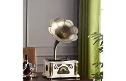 Vintage Gramophone with Bluetooth Output Vintage Record Players Retro Gramophone Turntables for 7" 9" 12" Vinyl Records 3 Speed&comma; Hi-Fi&comma; Handcrafted by Pure Oak &comma;White Gold