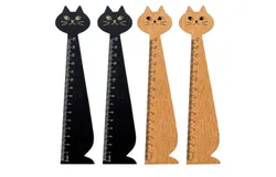 2 Colours 4 Piece Wood Ruler&comma; Tool Ruler&comma; Student Ruler&comma; Creative Cat Styling&comma; Durable and Useful&comma; for Kids&comma; Children&comma; Girls &lpar;Brown and Black&rpar;