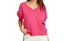 525 America Noor Oversized V-Neck Pullover In Shocking Pink