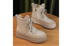 zukalun Genuine leather sheep wool snow boots for women plus velvet warm flat winter new anti-slip ultra-light boots