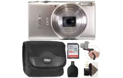Canon Powershot IXY 650 &sol; ELPH 360 20&period;2MP Point and Shoot Digital Camera Silver &plus; Vivitar Small Camera Case &plus; 32GB Transcend SDHC Memory Card &plus; Card Reader &plus; Vivitar Pistol Grip Tabletop Tripod for Canon Nikon Sony Pentax Panasonic Camera &plus; Cleaning Kit
