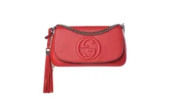 Gucci Soho Disco GG Tassel Chain Crossbody Flap Leather Bag Red