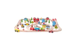 Bigjigs Rail Juego de trenes de madera para ciudad y campo&comma; juego de trenes de madera - 91 piezas