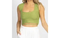 Polagram Knit Cross-Tie Back Crop Top In Pistachio Green
