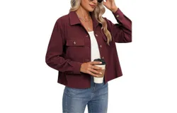 Women&apos;s Fashion Cropped Tops Corduroy Buttoned Cropped Jacket Tops Long Sleeve Shirt Fashion &lpar;Red XXL&rpar;