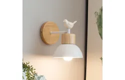 Nordic wall lamp led creative modern minimalist aisle bedroom room living room solid wood corridor children&apos;s bedside lamp without light source white &lpar;with bird&rpar;