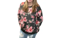 Honeyme Floral Kangaroo Pocket Sweater In Black