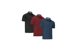 Mio Marino Designer Golf Polo Shirt 3 pack-Black&comma;Burgundy&comma;Navy- Large