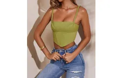 Golden Lisette Ruched Cowl Corset Tube Top In Forest