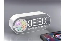 Bluetooth audio intelligent AI clock alarm clock small speaker subwoofer portable plug card desktop home user Outdoor Wireless-white