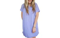 Anniewear Christy Comfy Polo Tee Dress In Purple