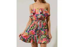 Sugarlips Lilia Tropical Floral Convertible Ruffle Mini Dress In Multi