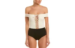 L&ast;space Anja Off The Shoulder Lace Up Tie One-Piece Swimsuit In Cream&sol;black