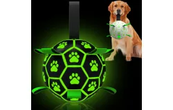 Glow in The Dark Dog Toys Soccer Ball with Straps&comma; Outdoor Interactive Dog Toys Puppy Birthday Gifts&comma; Dog Tug Water Toy&comma; Light Up Dog Balls for Small & Medium Dogs（8 Inch）