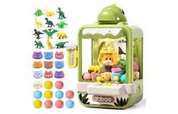 Children's Dinosaur Scratch Claw Machine, Electronic Arcade Game Machine with Music, Mini Vending Machine Boy Birthday Toy Gift Suitable for children over 3 years old, including 10 plush toys and 12 dinosaur accessories (regular version)