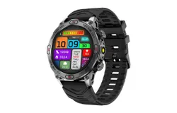 Men&apos;s Smart Watch with LED Flashlight &lpar;Answer&sol;Dial&rpar; 1ATM Waterproof Rugged Tactical Smart Watch with 100&plus; Sports Module Heart Rate 1&period;43 Inch HD Fitness Watch &lpar;Black &plus; Black Silicone Strap&rpar;