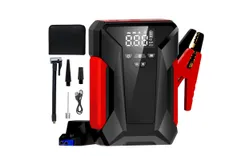 Jump Starter with Air Compressor&comma; 4000A Peak Car Battery Jump Starter Portable &lpar;up to 10L Gas or 8&period;5L Diesel&rpar; with Tire Inflator&comma; Emergency LED Light&comma; Leather Storage Bag