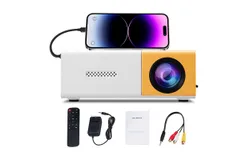 Meer Mini Projector&comma;Portable Movie Projector&comma;Smart Home Projector&comma;Neat Projector for iOS&comma;Android&comma;Windows&comma;PS5&comma;Laptop&comma;TV-Stick&comma;Compatible with HDMI&comma;USB&comma;Audio&comma;TF Card&comma;AV and Remote Control&comma;white&sol;yellow