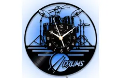 Drum Set Wall Clock Music Home Decor - LED Wall Clock Hanging Night Lamp 7 Color&comma; Jazz Drum Set Wall Clock Vinyl Records Wall Decor&comma; Music&comma; Drum Gifts for Man