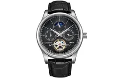 LIGE LIGE Men&apos;s Automatic Mechanical Watch Men&apos;s Genuine Belt Waterproof Multifunctional Sports Watch Tourbillon Watch-silver black