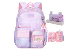 Girls Backpack&comma; School Backpacks Rainbow Student Backpa&comma;Kawaii Kids Backpack&comma;Book Bag for Elementary Primary School&comma;Pink