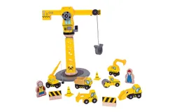 Bigjigs Rail Juego de construcción de grúa amarilla de madera&comma; la grúa mide 38 cm de alto&comma; el juego incluye 13 piezas