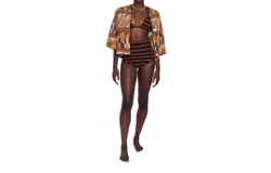 Carolina K Kimono Top In Rombus Flowers Brown Print Pattern
