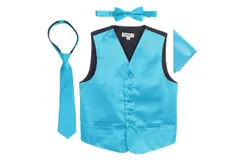 Gioberti Boys 4pc Satin Formal Vest Set - Vest&comma; Bowtie&comma; Tie&comma; Pocket Square