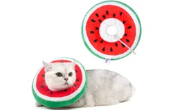 ANWA Adjustable Cat Cone Collar Soft&comma; Cute Cat Recovery Collar&comma; Cat Cones After Surgery for Kittens--Small &lpar;under 7 lbs&rpar; Watermelon