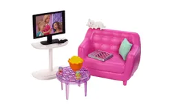 Barbie Indoor Furniture Playset&comma; Living Room Includes Kitten&comma; Furniture and Accessories