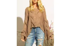 Bestto Cropped Cable-Knit Sweater In Taupe