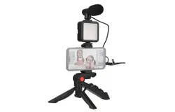 Smartphone Vlog Kit Mini LED Video Light + Cardioid Microphone + Extendable Phone Clip + Tripod with  Adjustable Brightness for Live Stream Vlog Video Shooting Video Conference Selfie