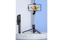 Selfie stick tripod with detachable phone holder&comma; 110 cm retractable phone tripod with remote control&comma; 360° rotatable tripod &lpar;black&rpar;