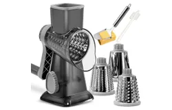 KEOUKE Rotary Cheese Grater with Handle Vegetable Cheese Shredder Slicer Grater for Kitchen 3 Changeable Blades for Cheese Potato Zucchini Nuts Chocolate &comma;Gray